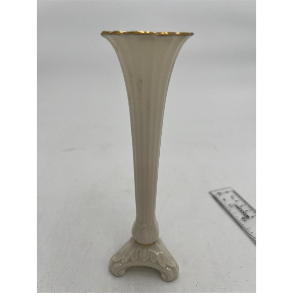 Vintage Lenox  Dainty Collection Fluted Trumpet  24K Gold Trim Bud Vase Made USA